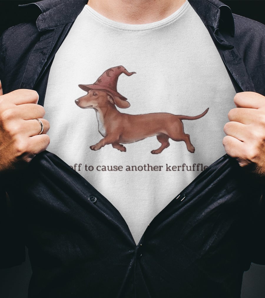 Off To Cause Another Kerfuffle Dachshund Wizard T-Shirt