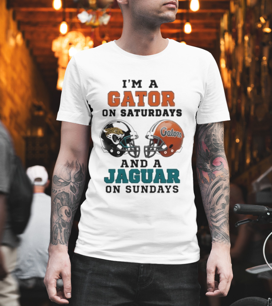 I'm A Gator On Saturdays And A Jaguar On Sundays Football Fan Phrase Helmet T-Shirt
