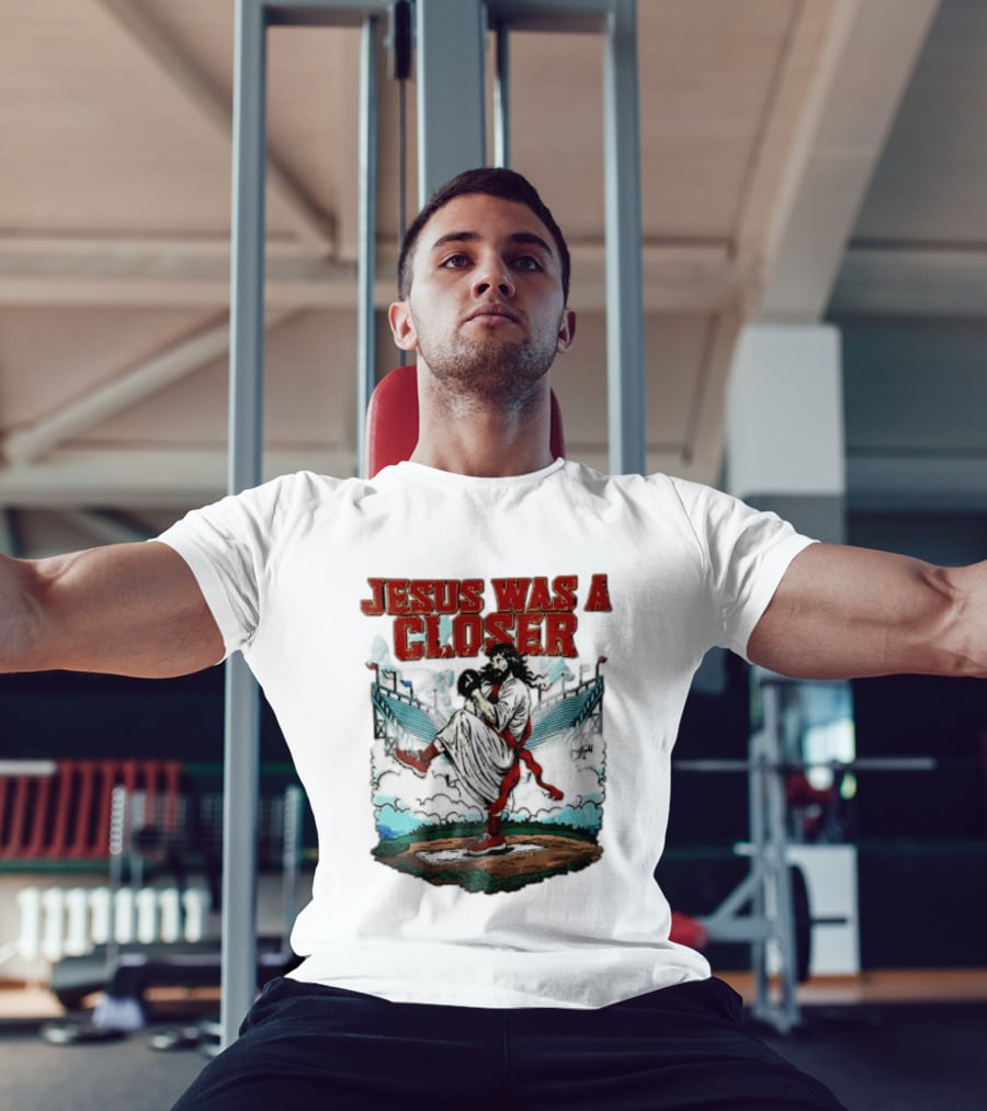 Jesus Was A Closer Baseball Pitcher Heavenly Stadium Scene T-Shirt