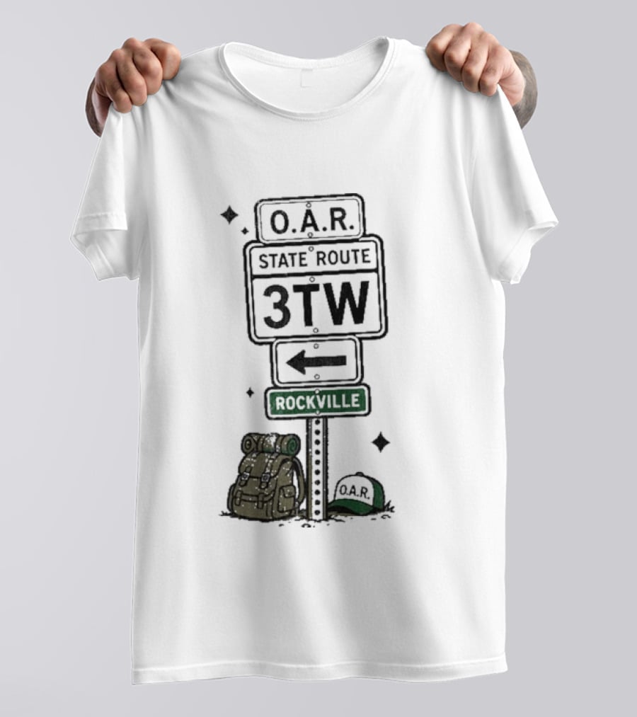 O.A.R. State Route 3TW Rockville Road Sign Backpack Adventure T-Shirt
