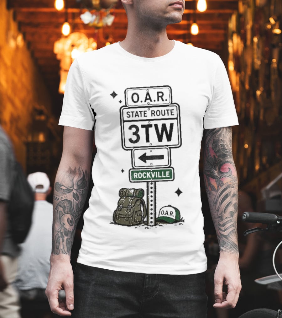 O.A.R. State Route 3TW Rockville Road Sign Backpack Adventure T-Shirt