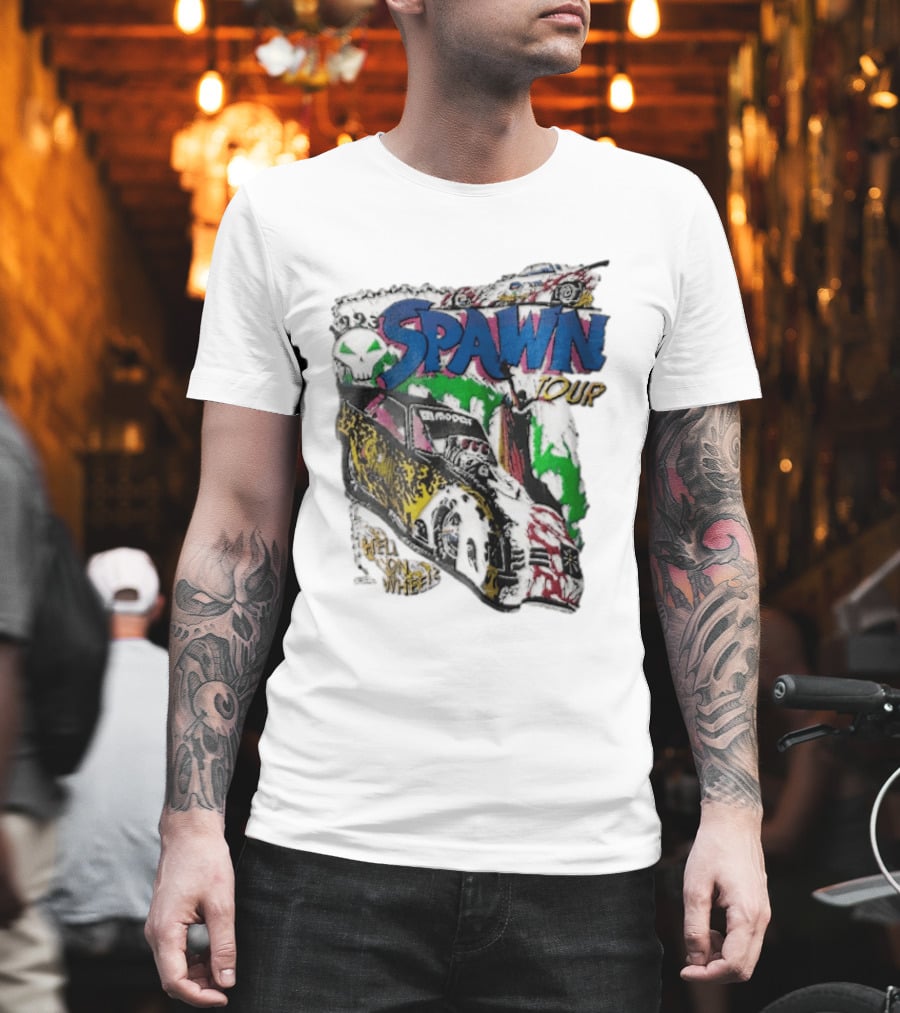 Spawn Tour Hell On Wheels Racing Car Skull Motif T-Shirt