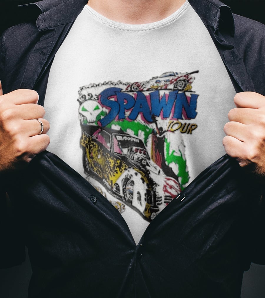 Spawn Tour Hell On Wheels Racing Car Skull Motif T-Shirt