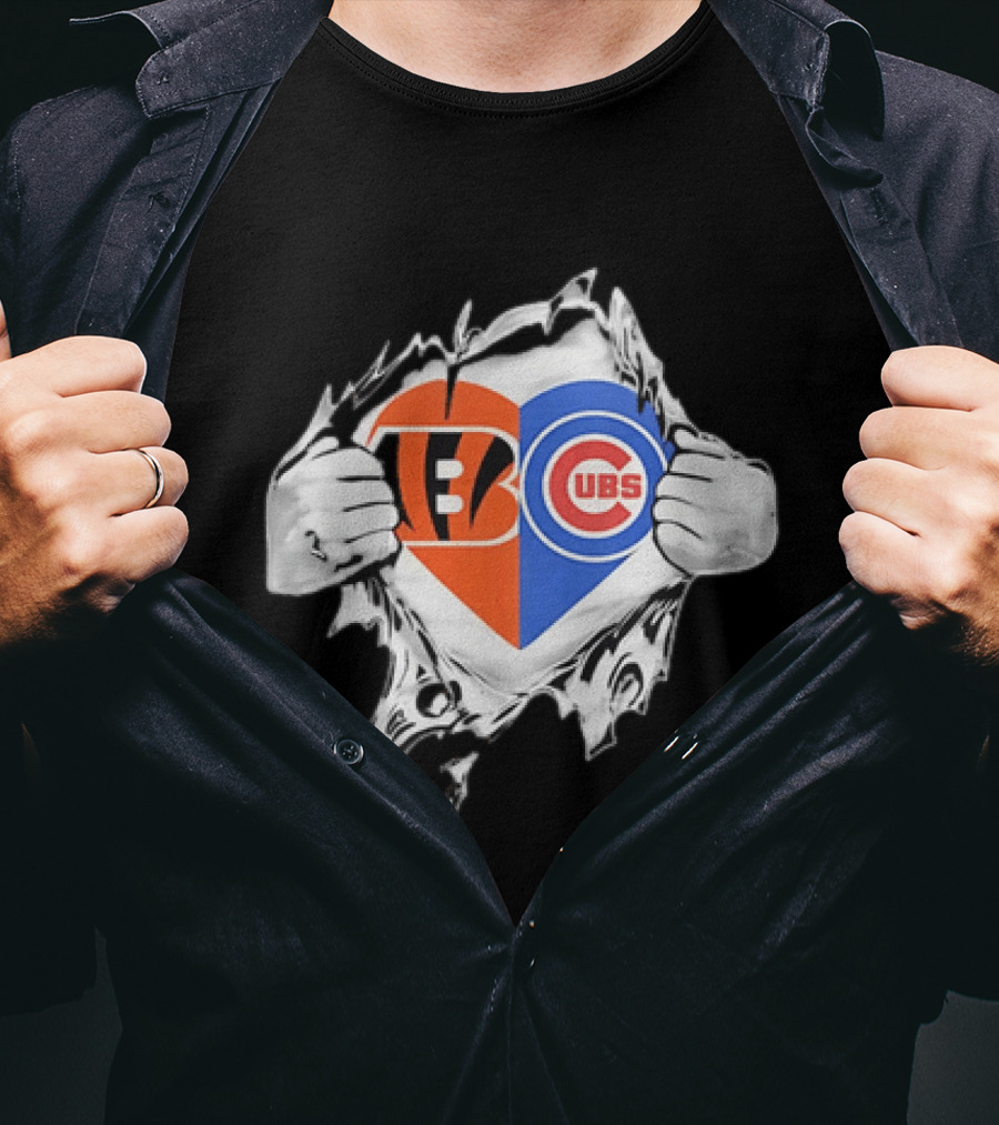 Bengals Cubs Split Heart Tattered T-Shirt