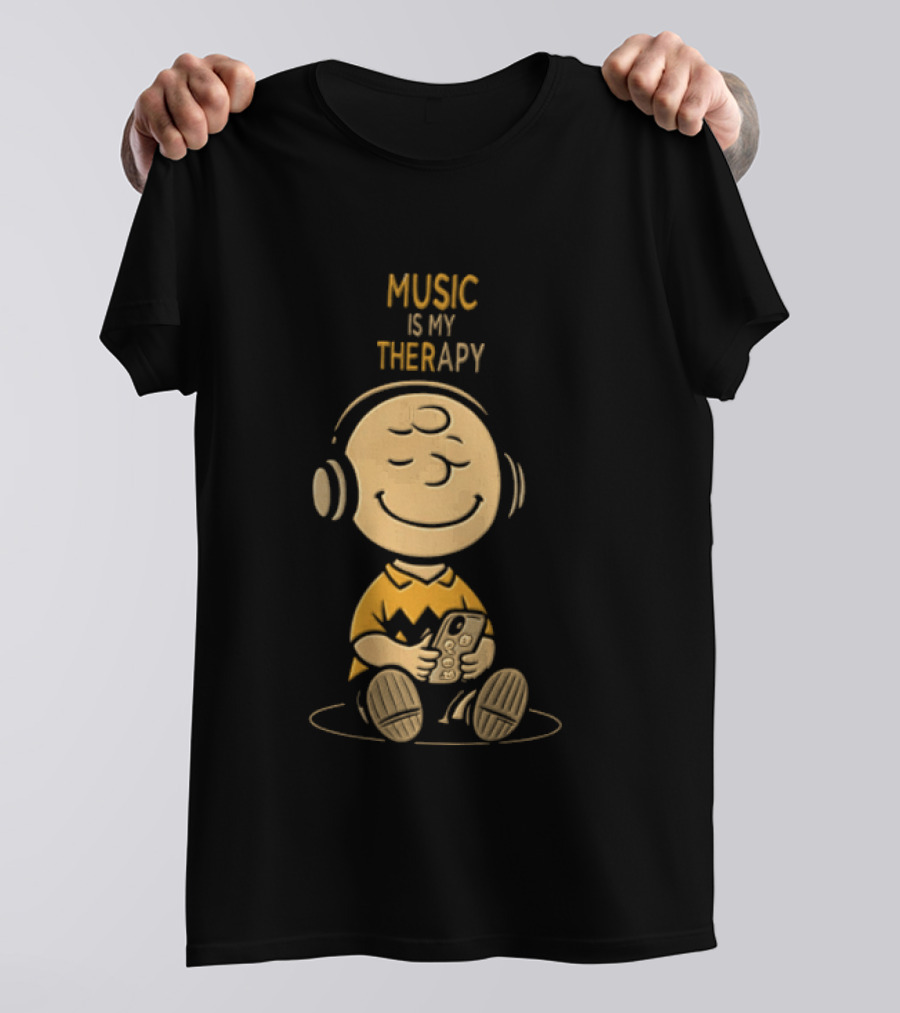 Charlie Brown Listening To Music Is My Therapy T-Shirt