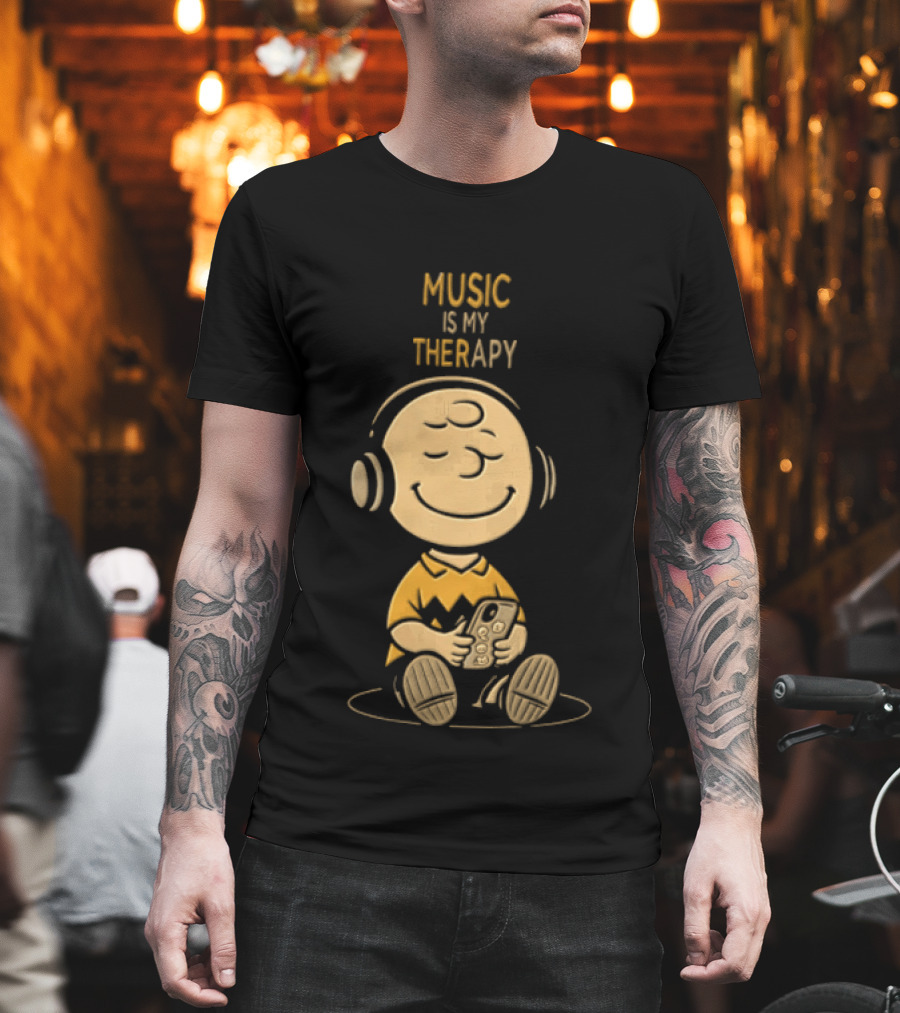 Charlie Brown Listening To Music Is My Therapy T-Shirt