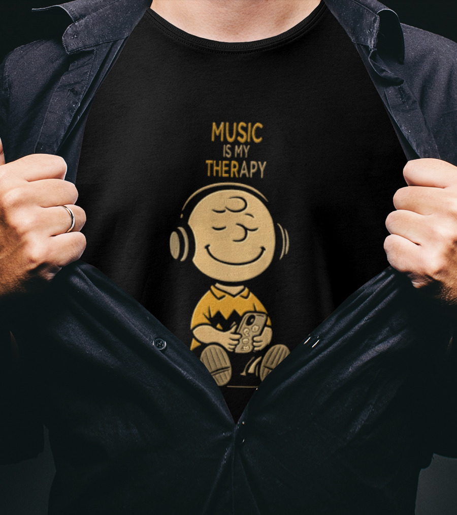 Charlie Brown Listening To Music Is My Therapy T-Shirt