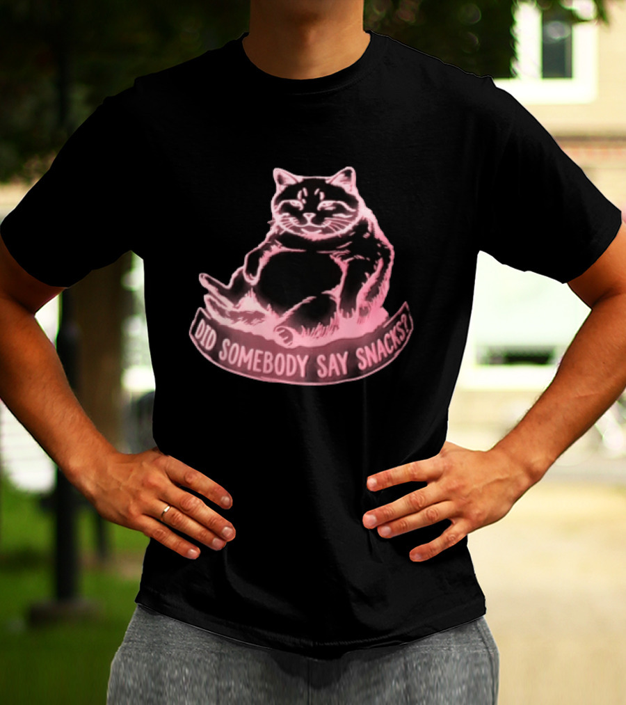 Did Somebody Say Snacks Fat Cat Neon Sitting T-Shirt
