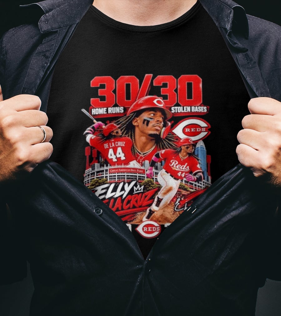 30 30 Home Runs Stolen Bases Elly De La Cruz Cincinnati Reds 44 Great American Ball Park 2026 T-Shirt