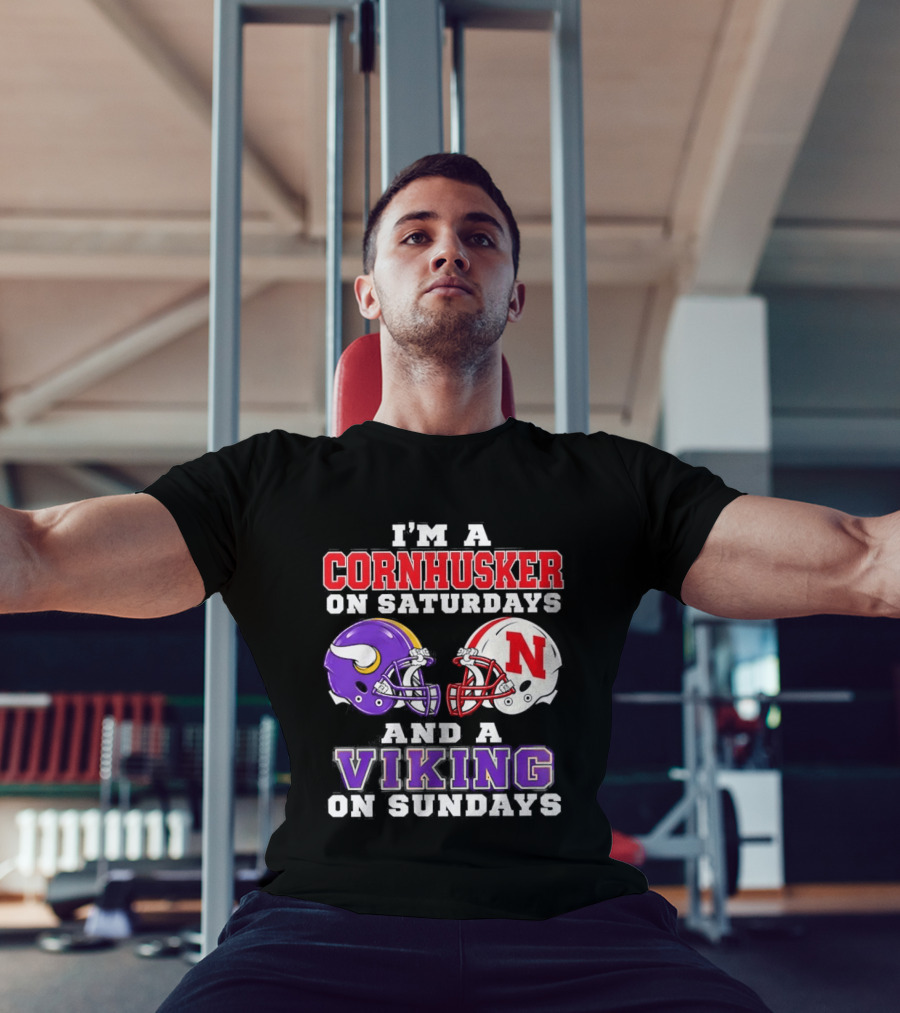 I'm A Cornhusker On Saturdays And A Viking On Sundays Helmet Rivalry T-Shirt