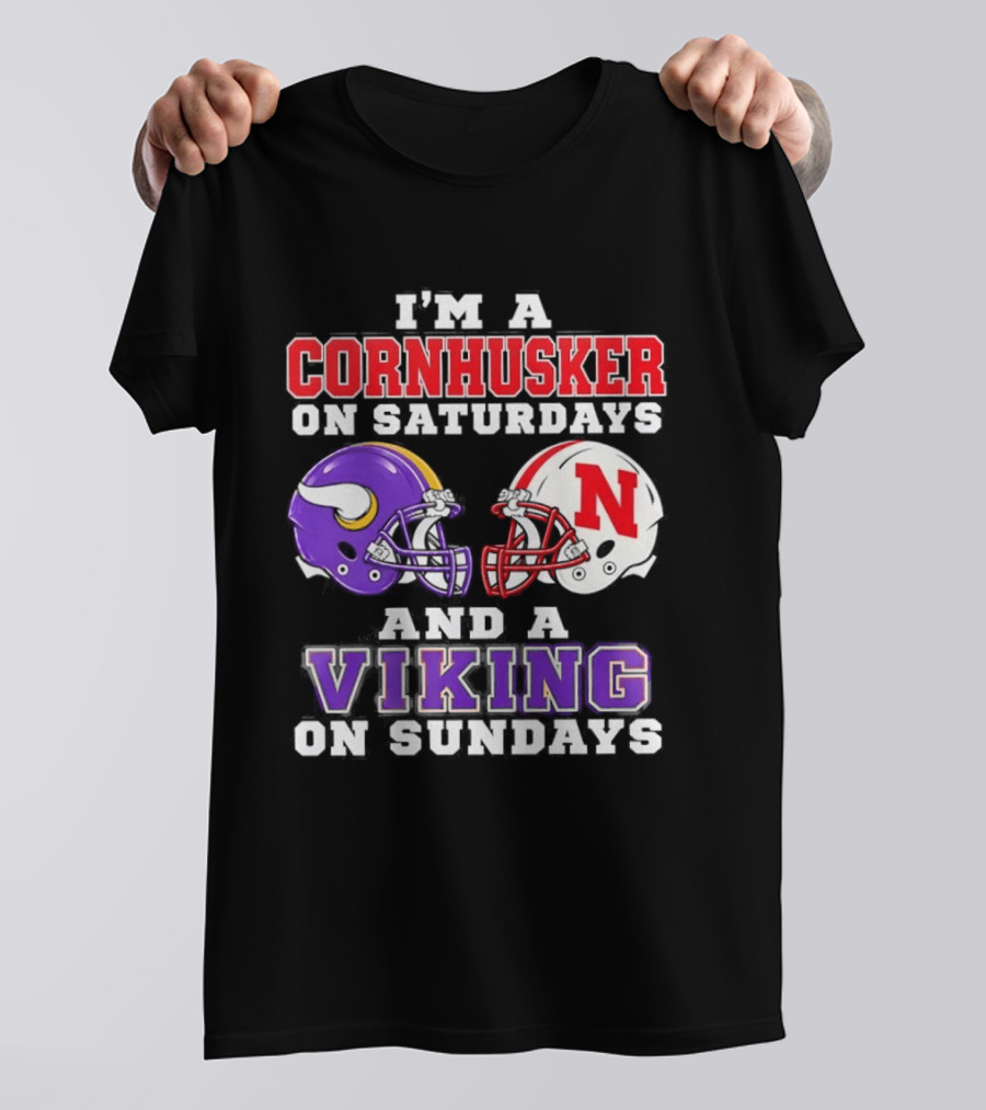 I'm A Cornhusker On Saturdays And A Viking On Sundays Helmet Rivalry T-Shirt