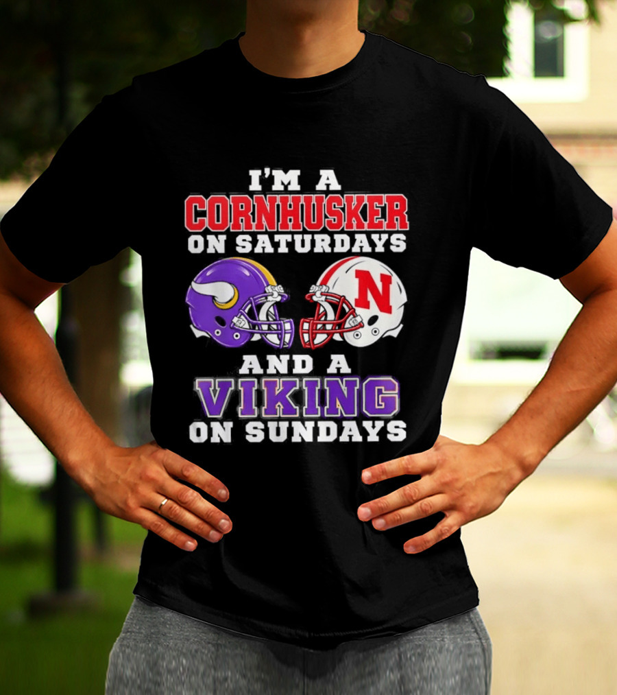 I'm A Cornhusker On Saturdays And A Viking On Sundays Helmet Rivalry T-Shirt