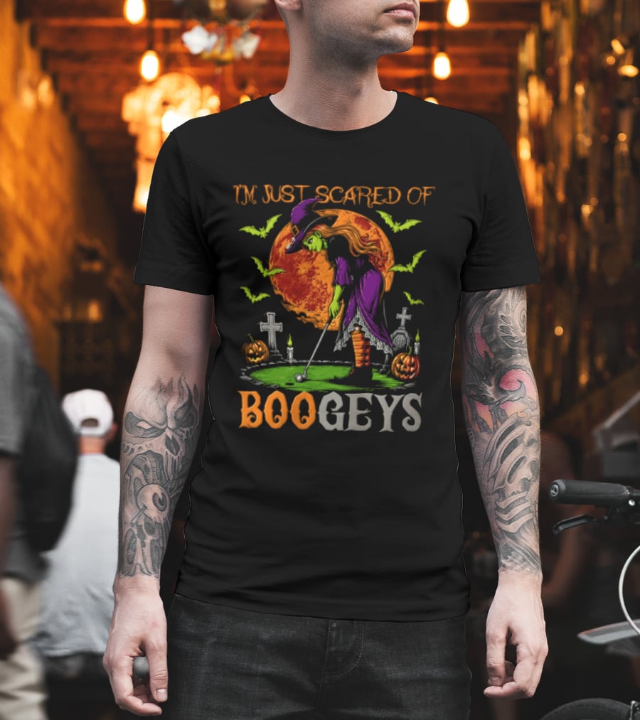 I'm Just Scared Of Bogeys Halloween Golf Witch Graveyard T-Shirt