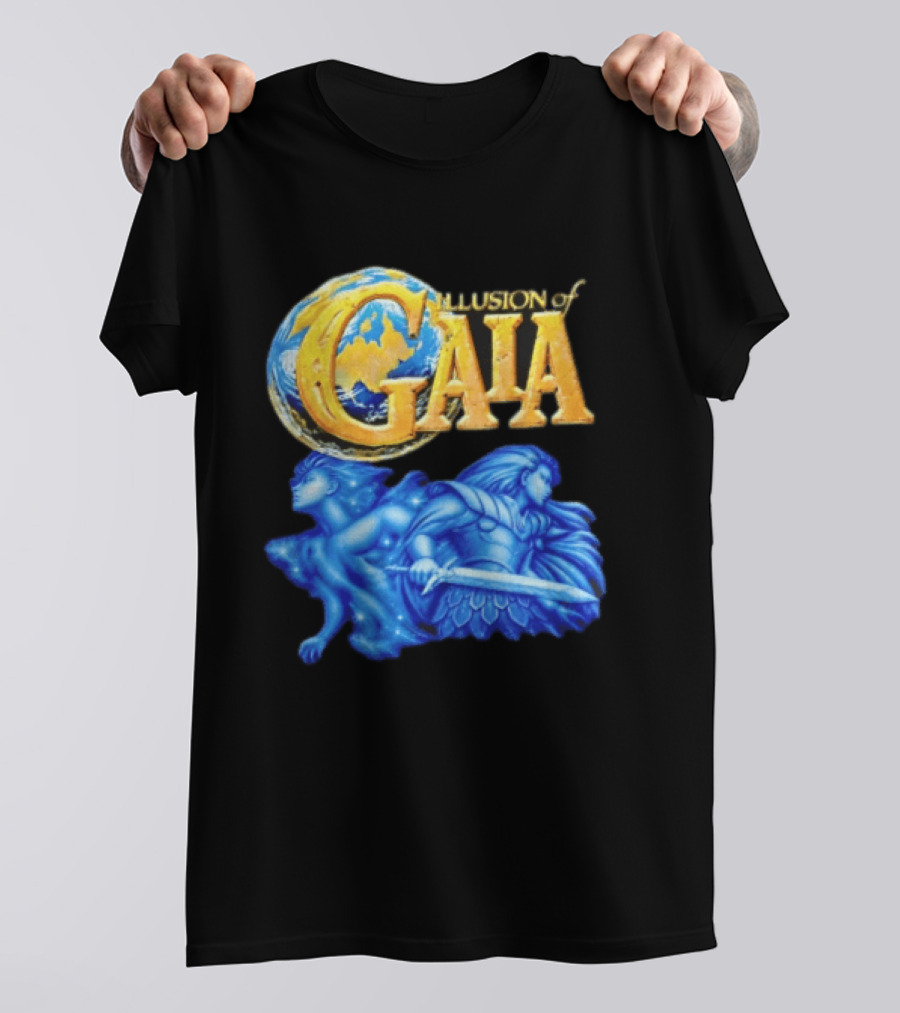 Illusion Of Gaia Earth Globe Blue Figures Sword T-Shirt