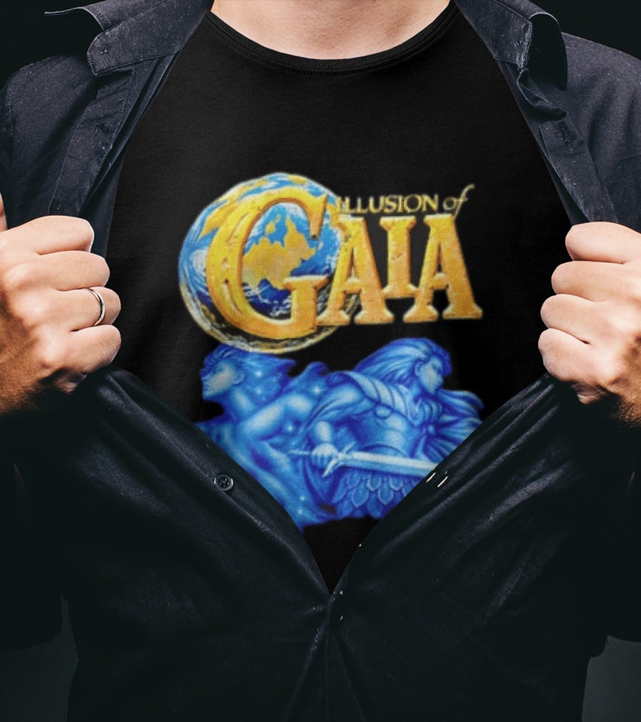 Illusion Of Gaia Earth Globe Blue Figures Sword T-Shirt