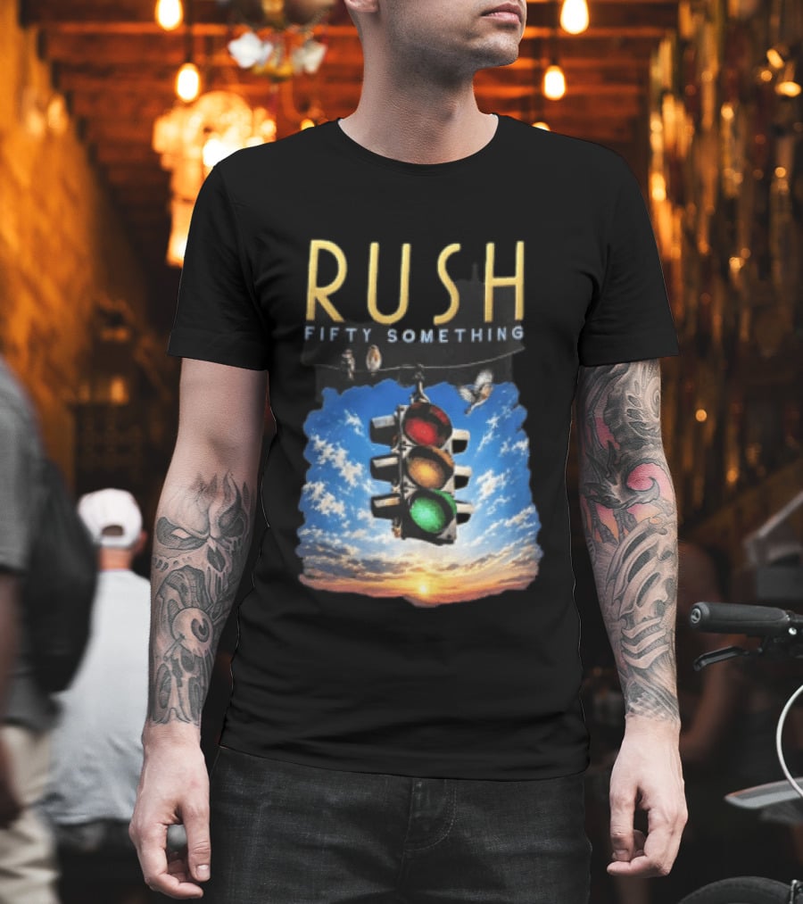 Rush Fifty Something Traffic Light Birds Blue Sky Sunset T-Shirt