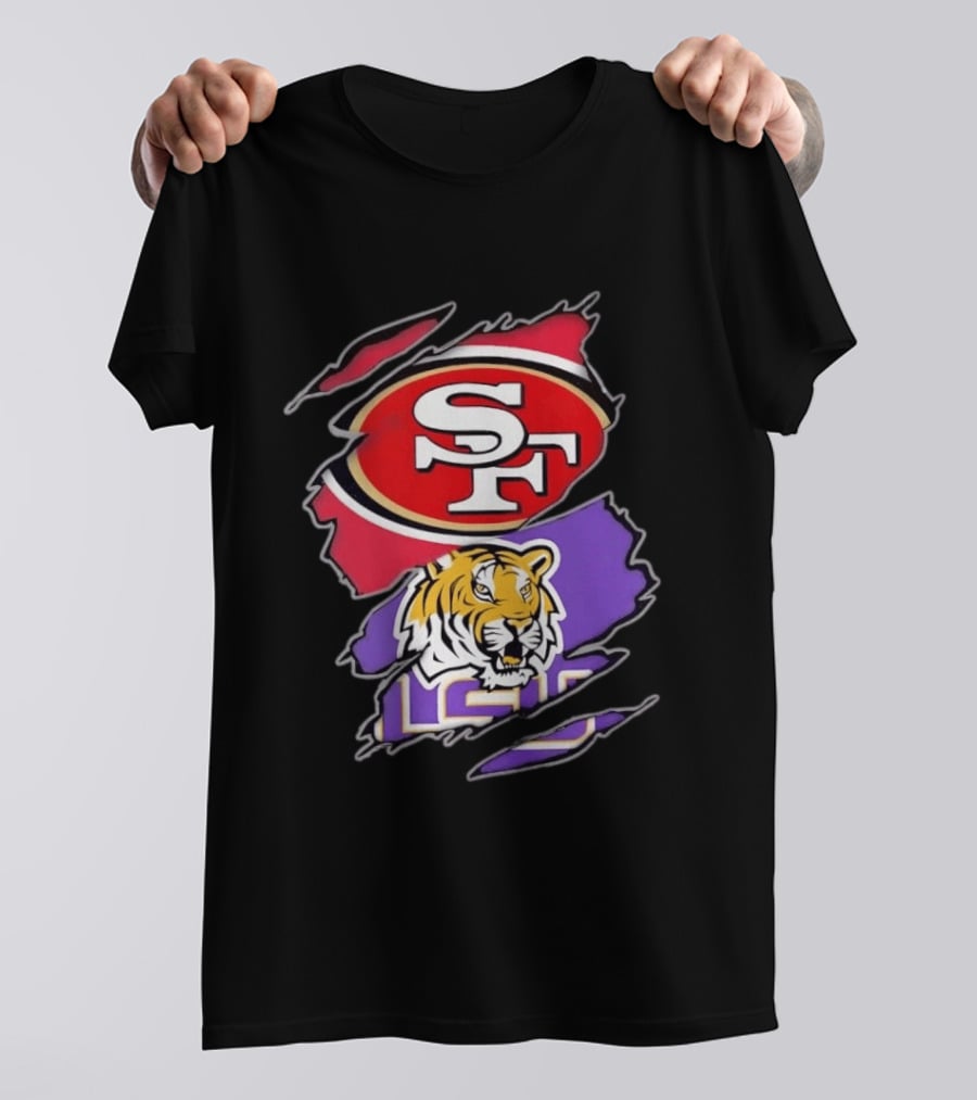 San Francisco 49ers SF And LSU Tigers Tiger Distressed T-Shirt