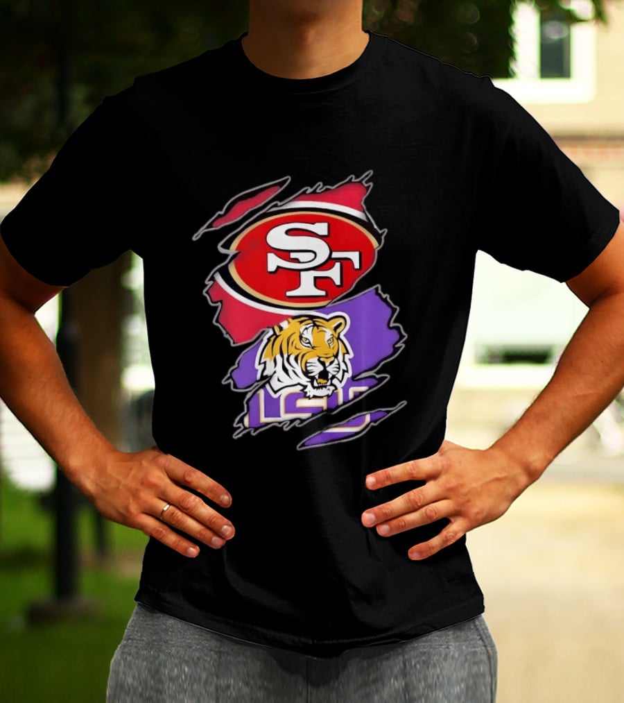 San Francisco 49ers SF And LSU Tigers Tiger Distressed T-Shirt