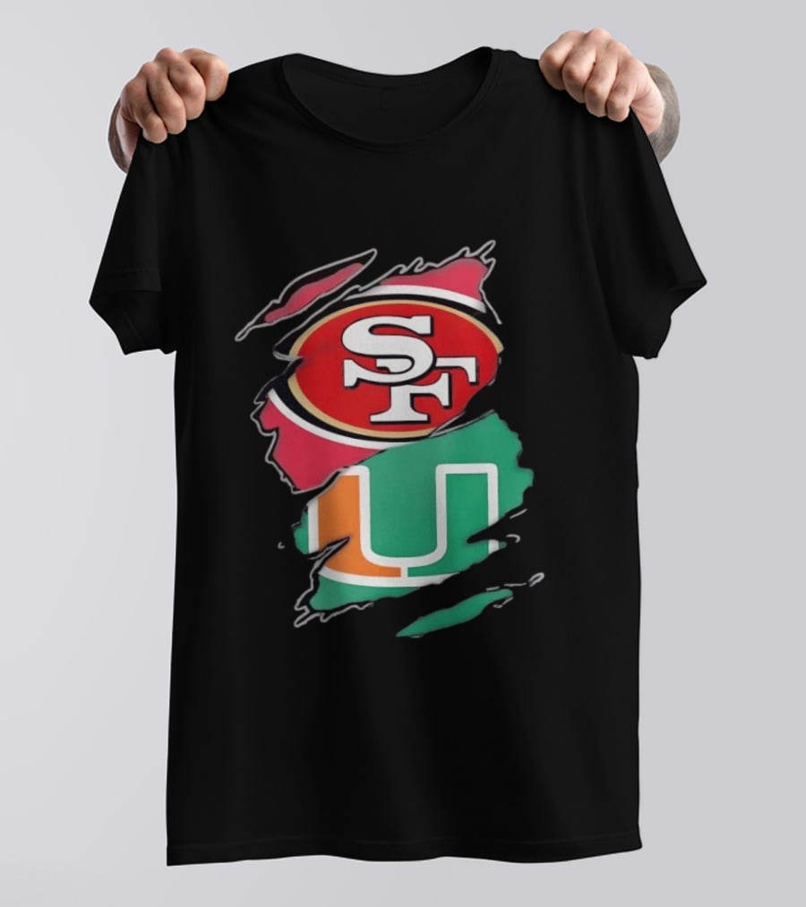 San Francisco 49ers SF And Miami Hurricanes U Distressed Logos T-Shirt