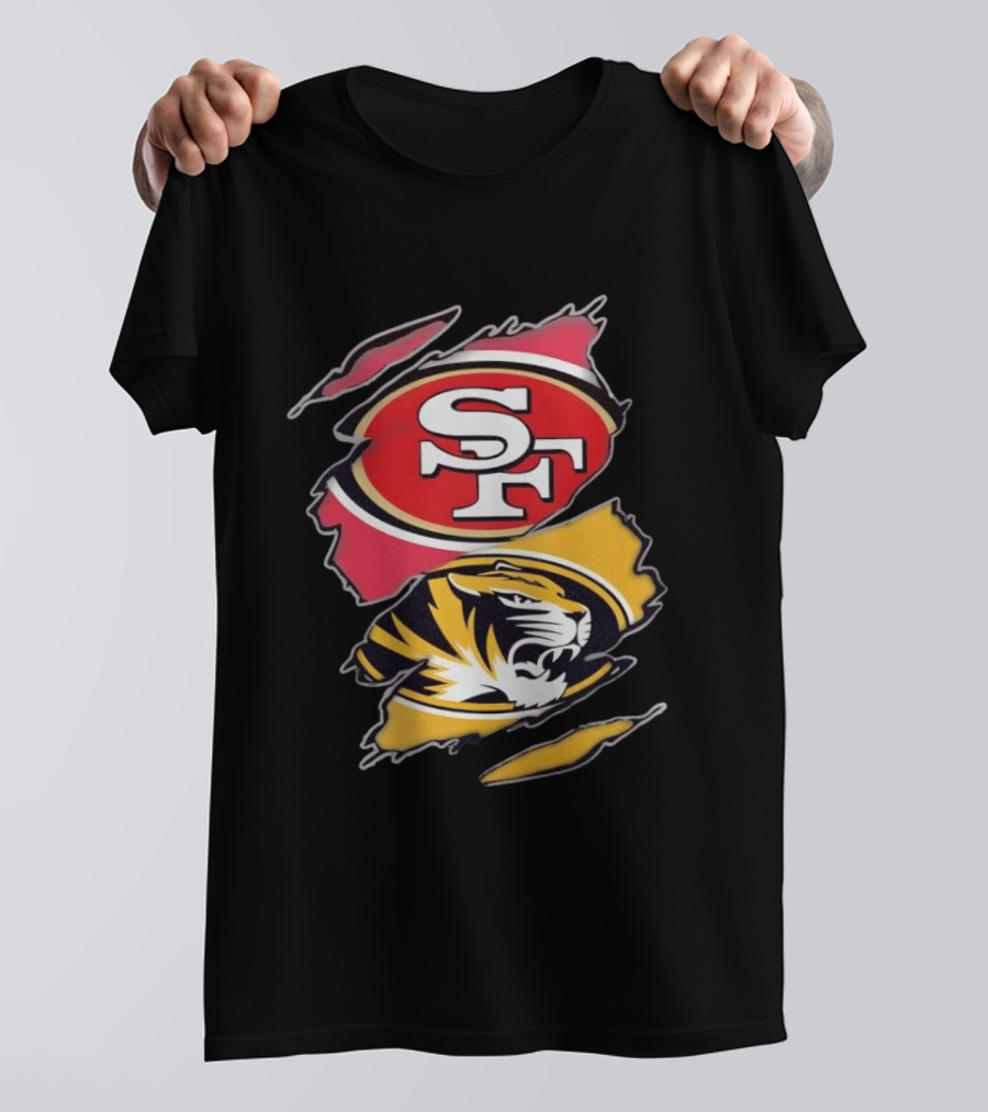 San Francisco 49ers Missouri Tigers Distressed Logo Rip Claw Marks T-Shirt