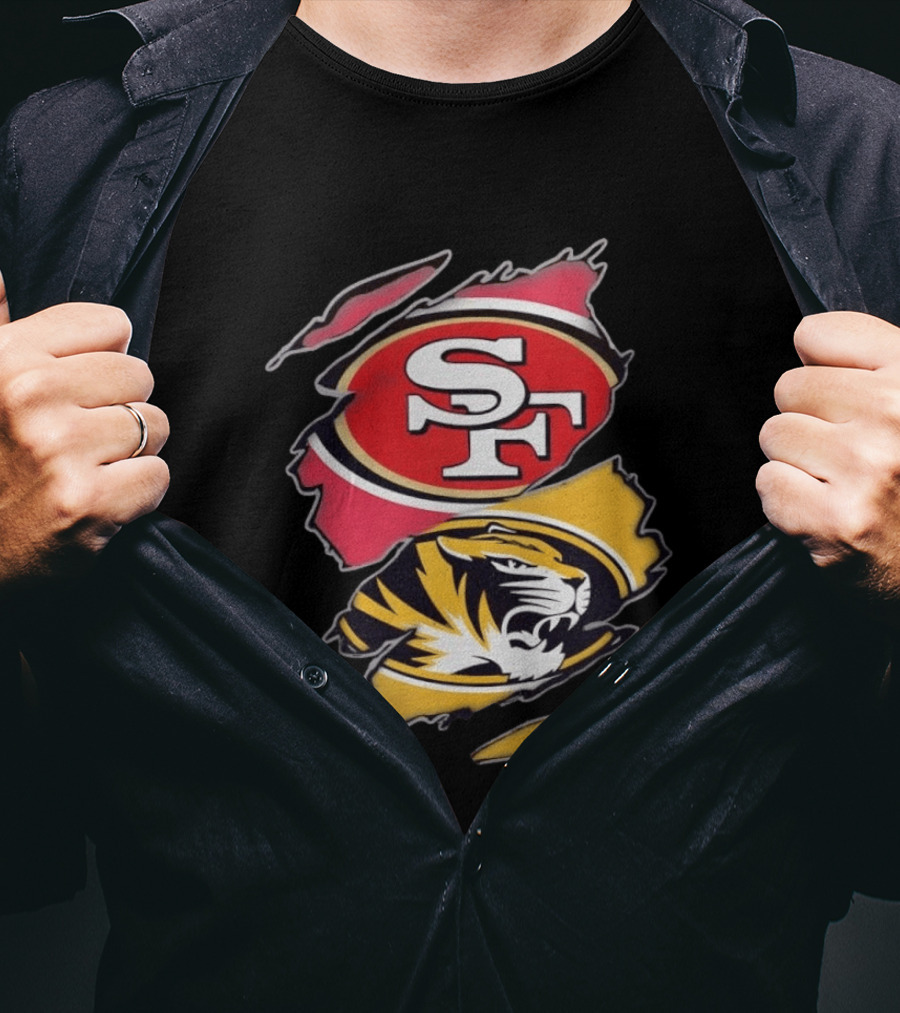 San Francisco 49ers Missouri Tigers Distressed Logo Rip Claw Marks T-Shirt