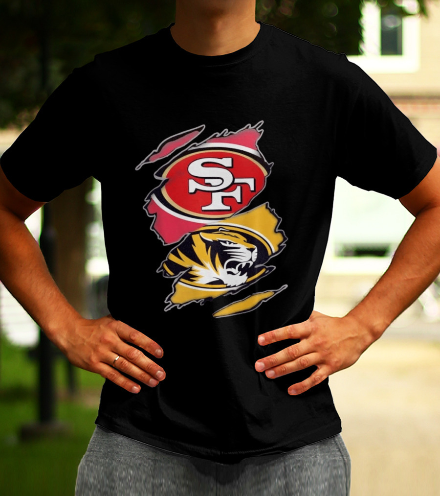 San Francisco 49ers Missouri Tigers Distressed Logo Rip Claw Marks T-Shirt