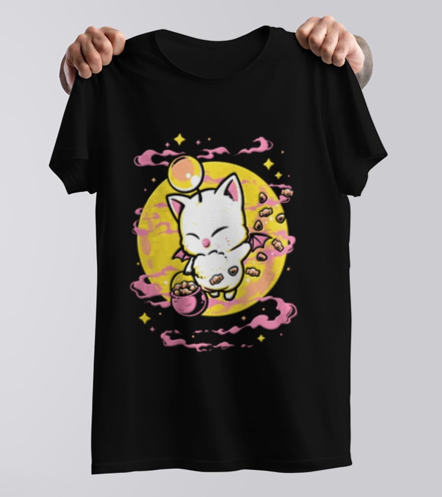 Moogle Cute Character With Candy Bucket And Glowing Yellow T-Shirt