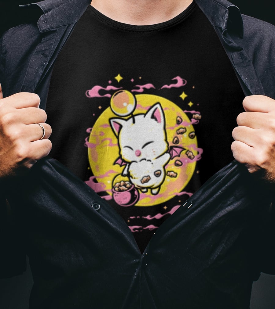 Moogle Cute Character With Candy Bucket And Glowing Yellow T-Shirt