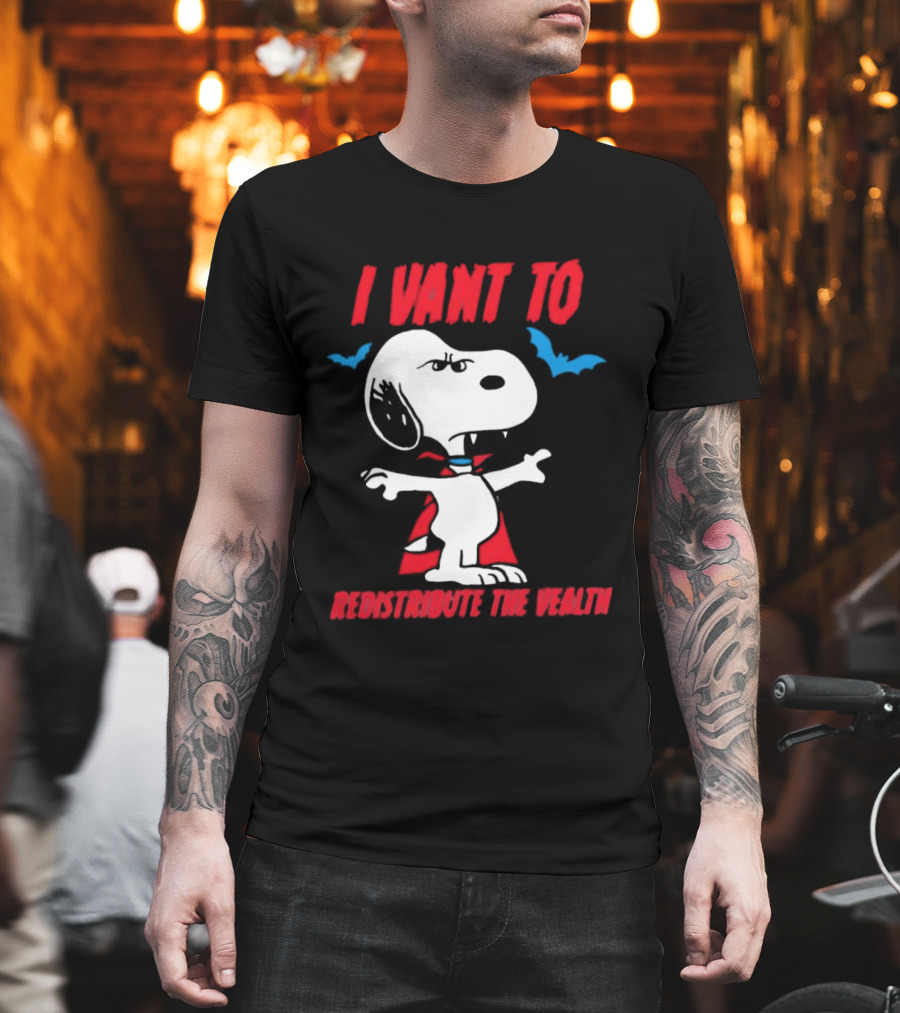 Snoopy I Vant To Redistribute The Wealth Vampire Cape And Bats T-Shirt