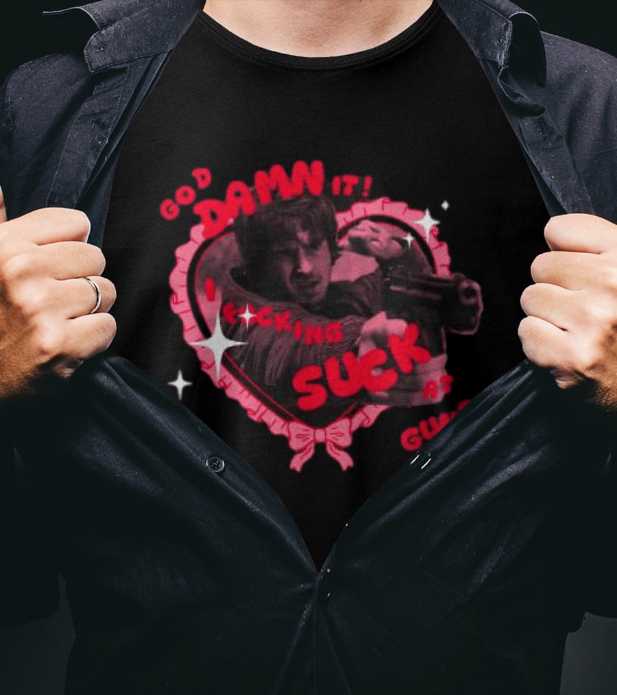 God Damn It I Suck At Guns Heart Ribbon T-Shirt