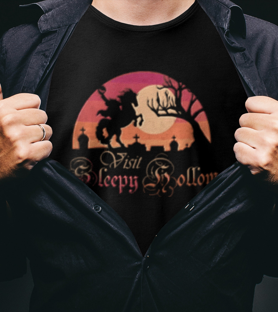 Visit Sleepy Hollow Headless Horseman Graveyard Sunset T-Shirt