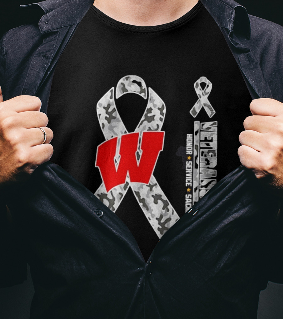 Wisconsin Badgers 2026 Veterans Day Camouflage Ribbon Honor Service Sacrifice T-Shirt