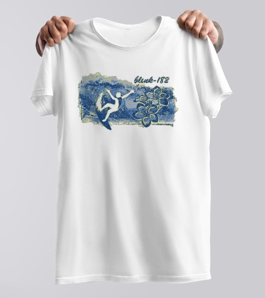 Blink 182 Surfer With Floral Wave T-Shirt