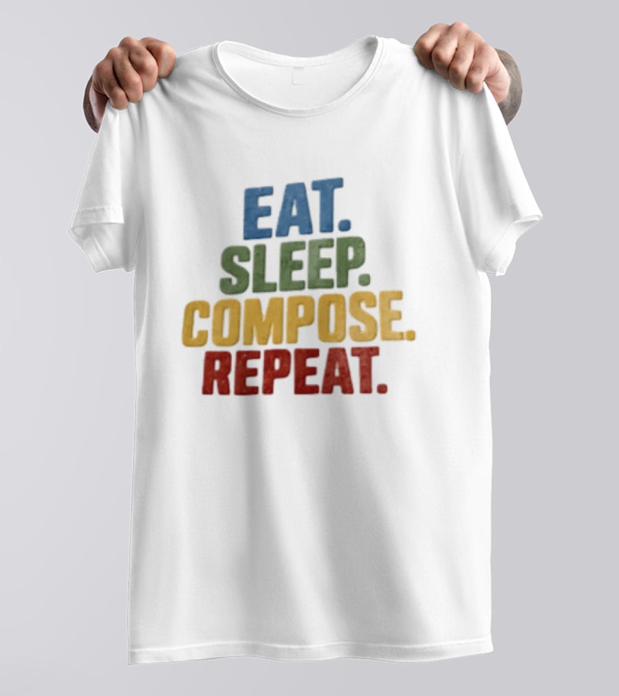 EAT Sleep Compose Repeat Distressed Block Multicolored T-Shirt