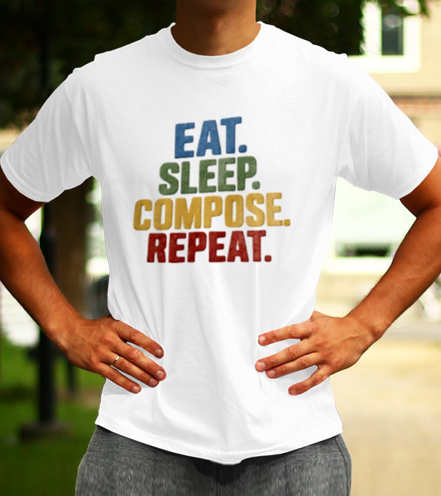 EAT Sleep Compose Repeat Distressed Block Multicolored T-Shirt