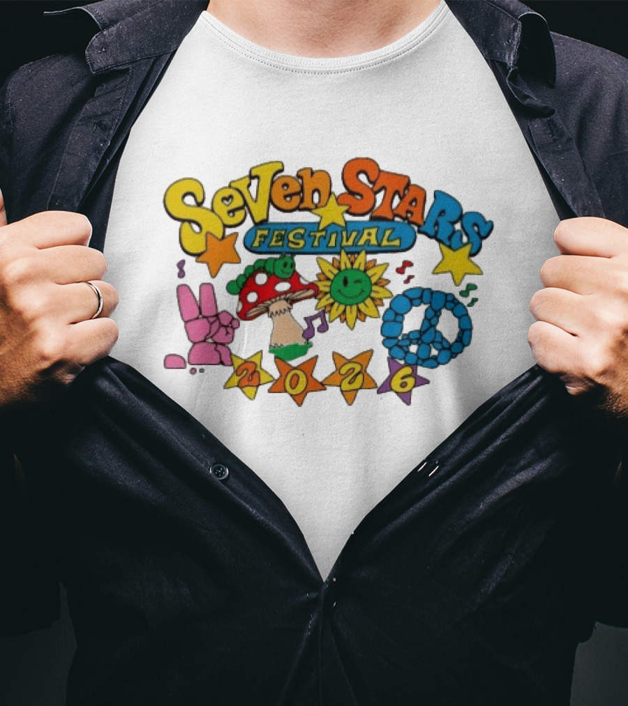 Seven Stars Festival 2026 Peace Mushroom Sun Music T-Shirt