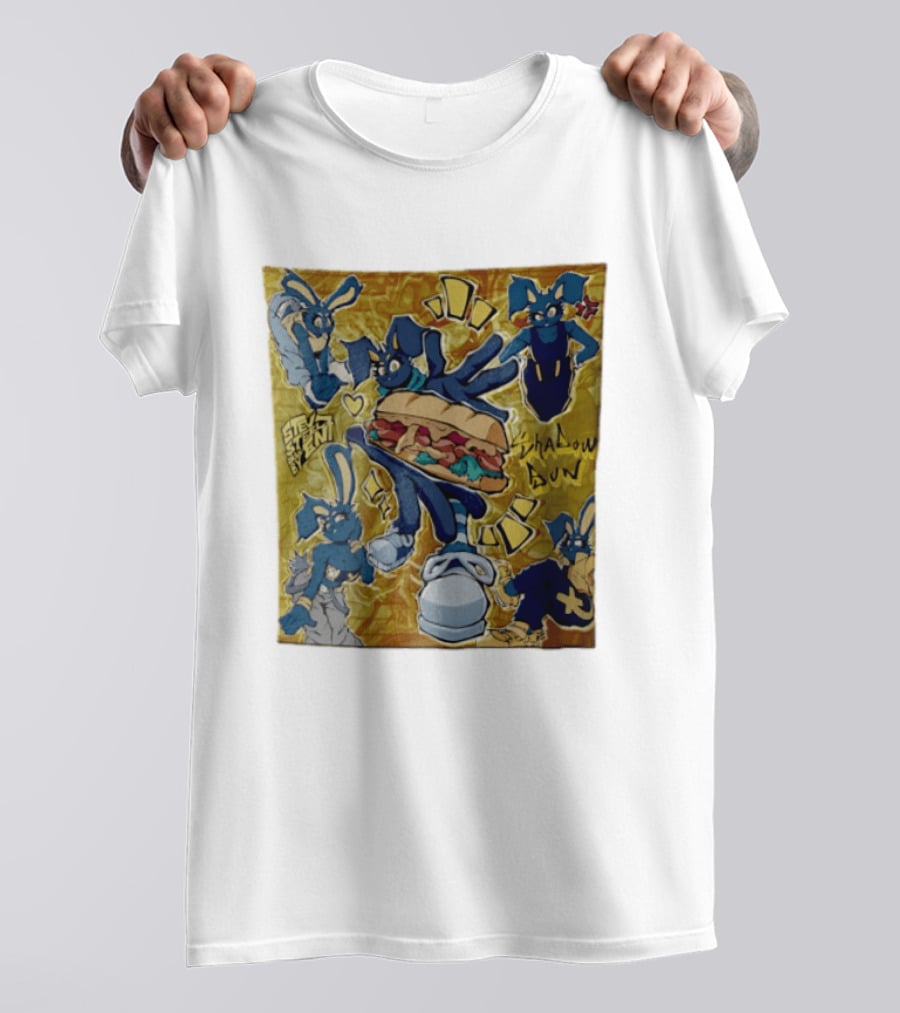 Shadow Bun Blue Rabbit Characters With Sandwich And Stevobeni T-Shirt