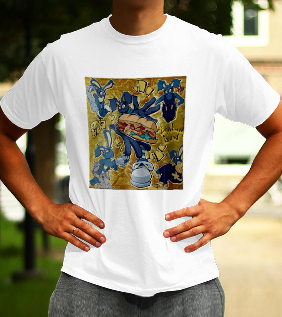 Shadow Bun Blue Rabbit Characters With Sandwich And Stevobeni T-Shirt