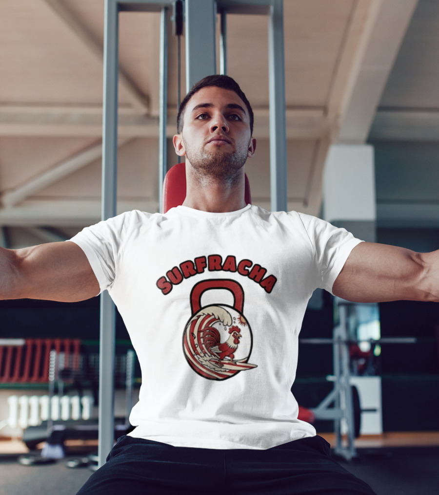 Surfracha Rooster Surfing Wave Kettlebell Sun Adventure T-Shirt
