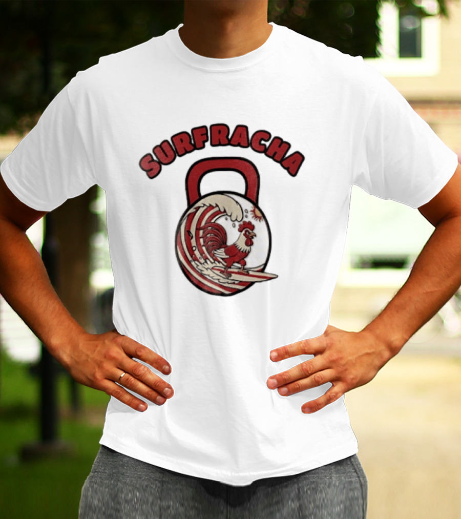 Surfracha Rooster Surfing Wave Kettlebell Sun Adventure T-Shirt