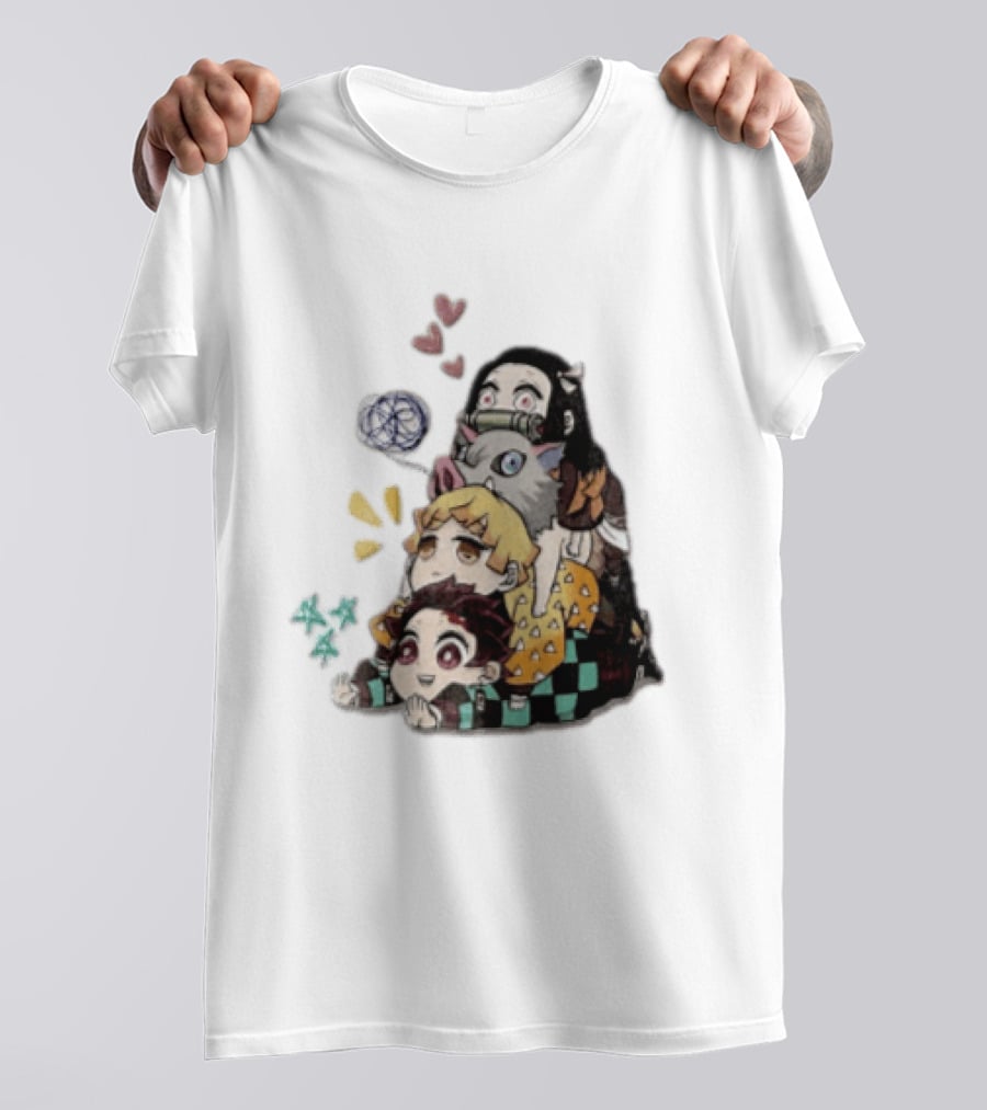 Tanjiro Kamado Zenitsu Agatsuma Inosuke Hashibira Nezuko Hearts Demon Slayer T-Shirt