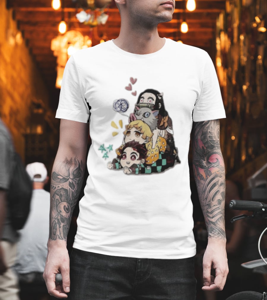 Tanjiro Kamado Zenitsu Agatsuma Inosuke Hashibira Nezuko Hearts Demon Slayer T-Shirt