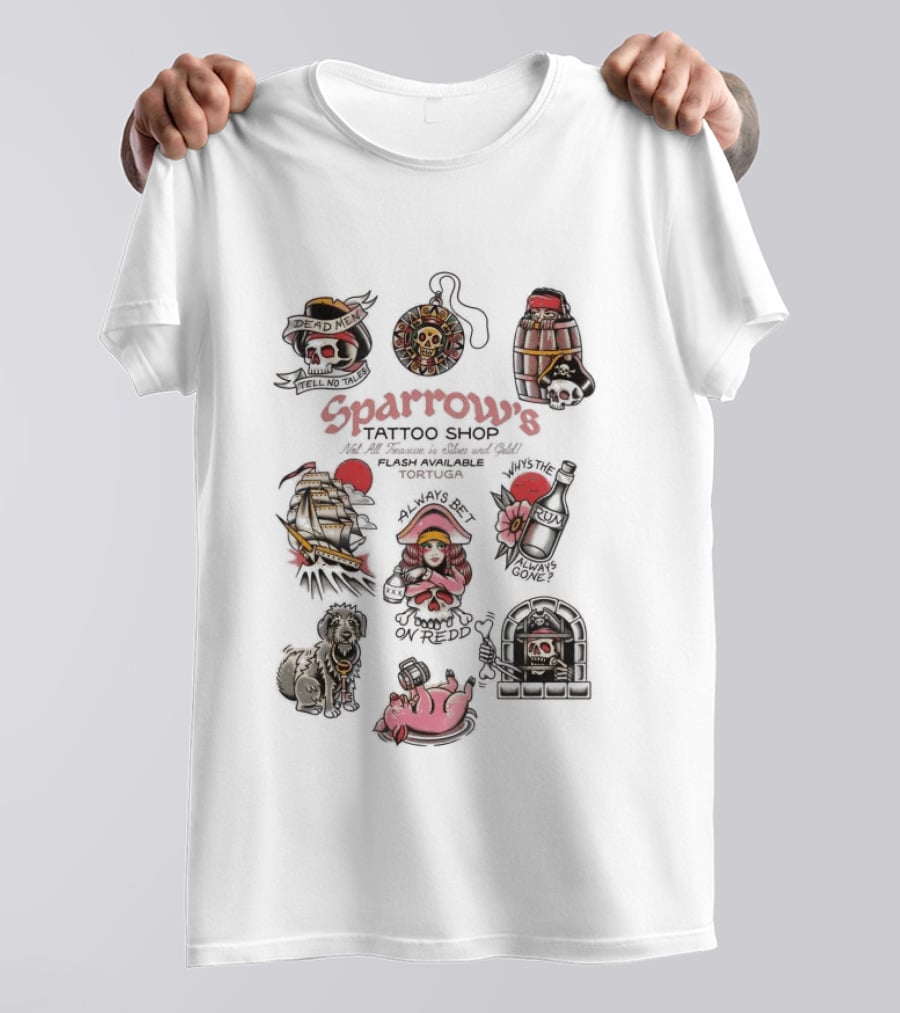 Sparrows Tattoo Shop Pirate Themed Art And Iconic Motifs Collection T-Shirt