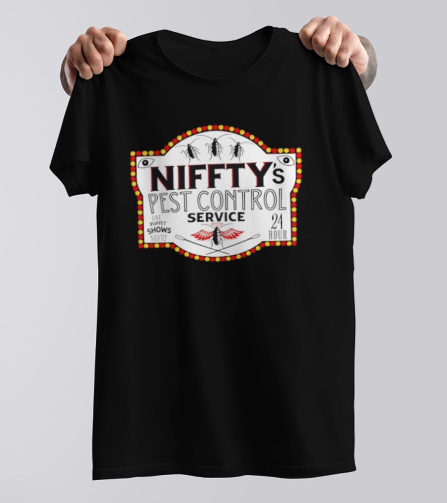 Niffty's Pest Control Service Live Puppet Shows Nightly 24 Hour Hazbin Hotel T-Shirt