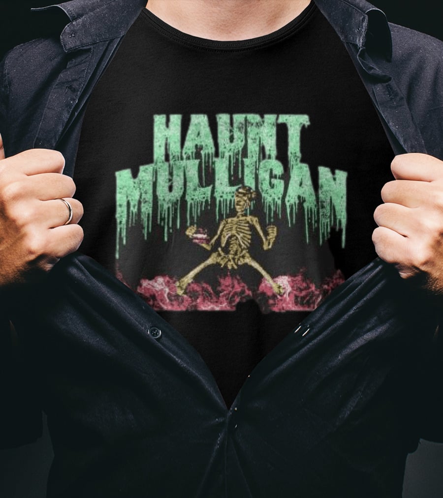 Halloween Skeleton Hot Mulligan Dripping Text Pink Smoke T-Shirt