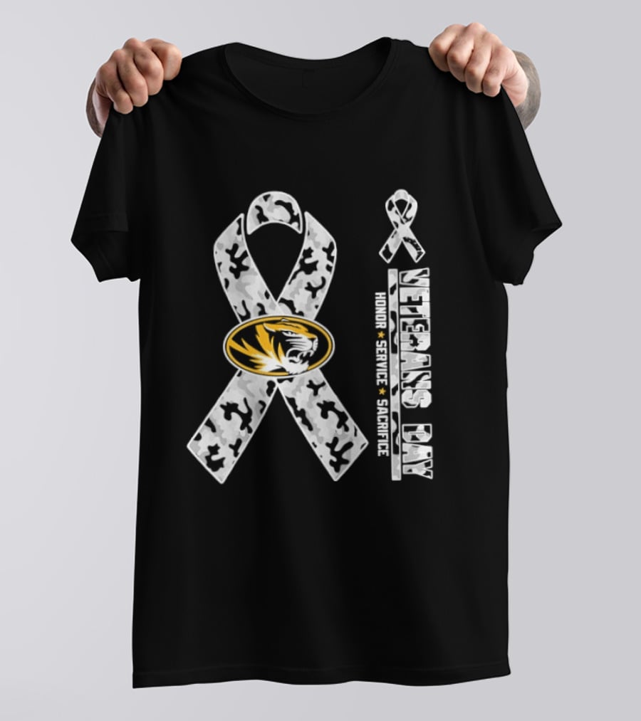 Missouri Tigers Veterans Day 2026 Honor Service Sacrifice Ribbon Camo T-Shirt
