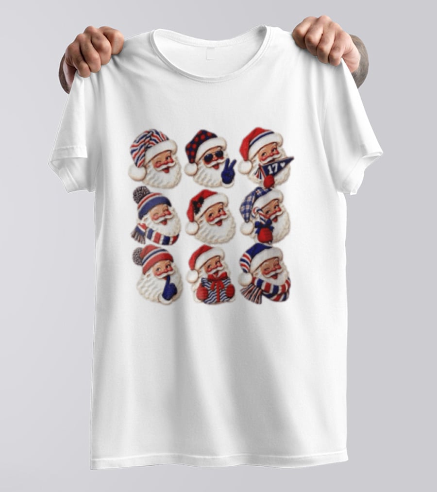 Buffalo Christmas Santas In Holiday Hats And Scarves With 17 Banner T-Shirt