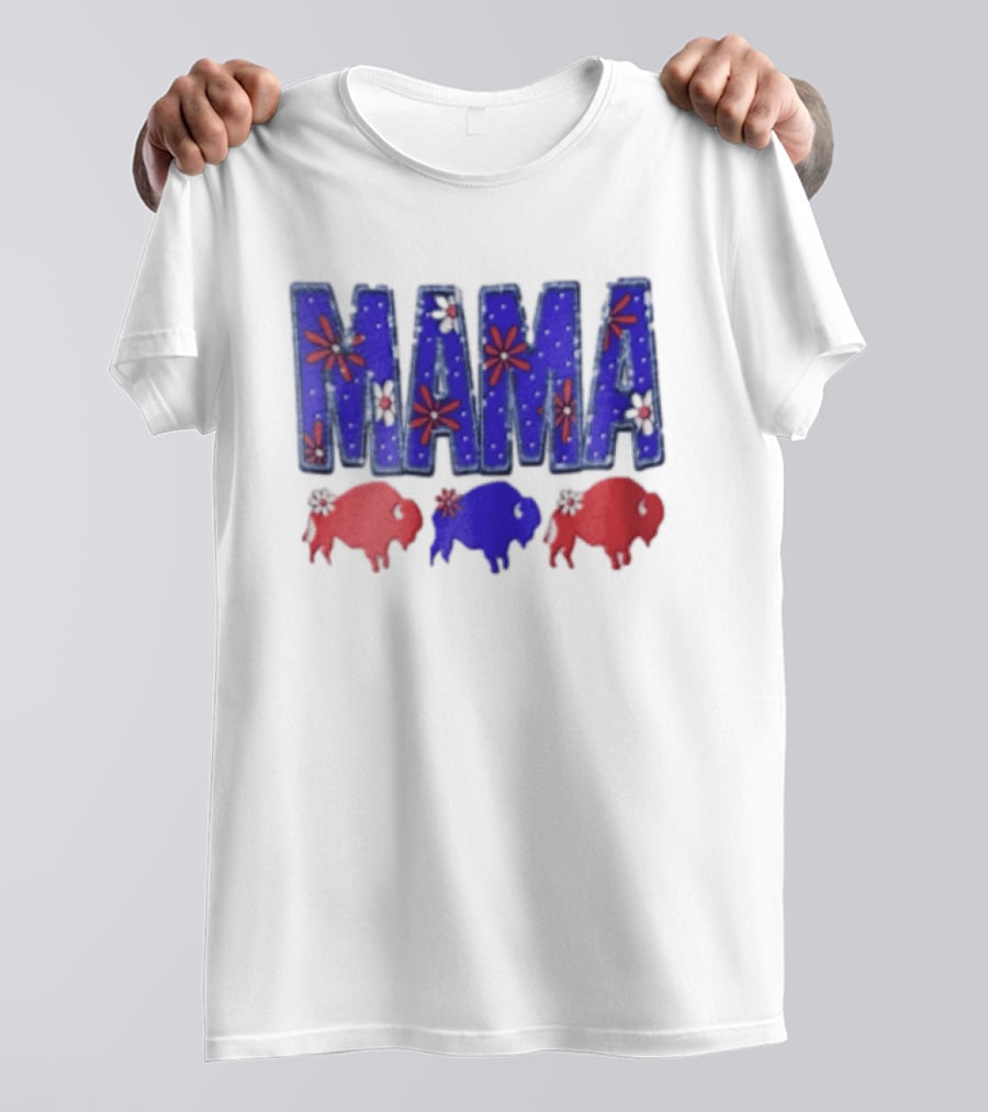 MAMA Buffalo Red White And Blue Floral T-Shirt
