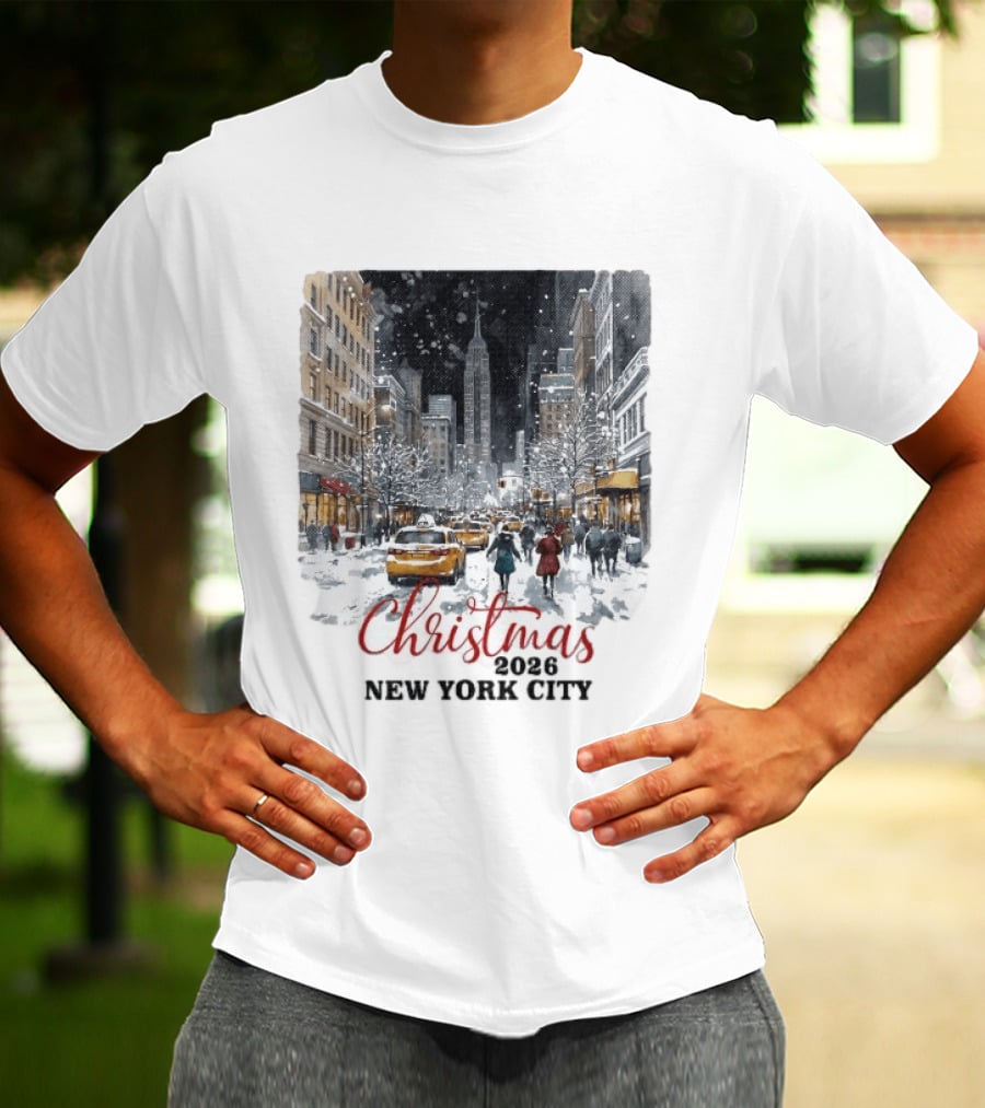 Christmas 2026 New York City Empire State Building Snow Scene T-Shirt