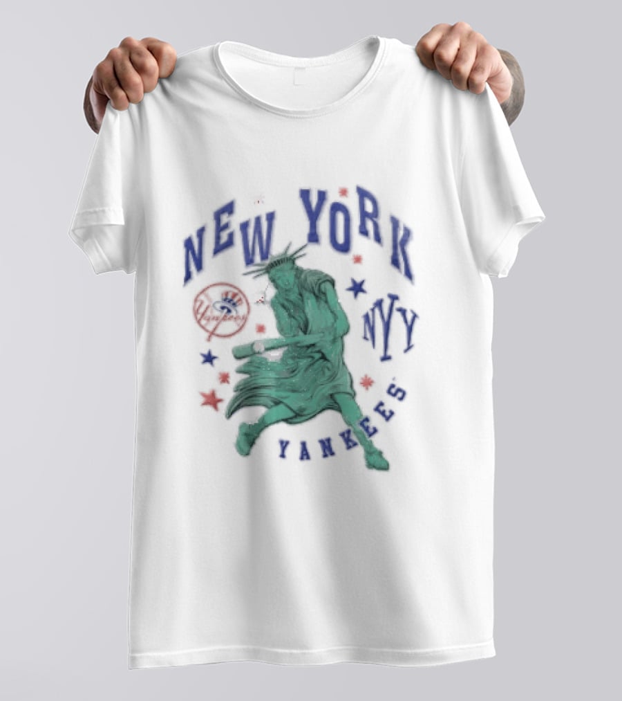 New York Yankees NYY Statue Of Liberty Swinging Baseball Bat MLB Red Stars T-Shirt